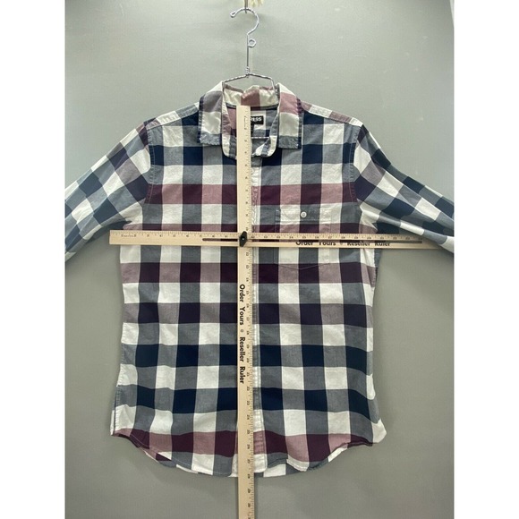 EXPRESS Button Down Mens M Multicolor Plaid Long Sleeve Casual Pocketed Shirt - Picture 7 of 12